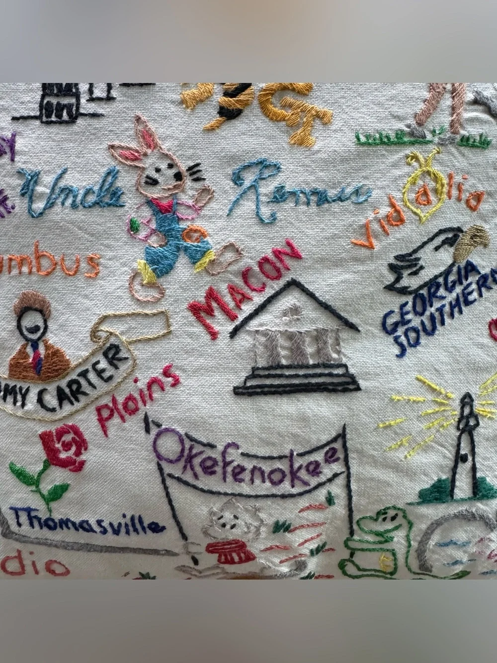Catstudio Georgia Hand Embroidered Pillow State Travel Souvenir Atlanta GA